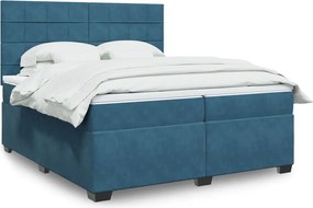 vidaXL Κρεβάτι Boxspring με Στρώμα Μπλε 200x200 εκ. Βελούδινο