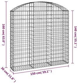 Συρματοκιβώτιο Τοξωτό 150x30x140/160εκ. από Γαλβανισμένο Χάλυβα - Ασήμι