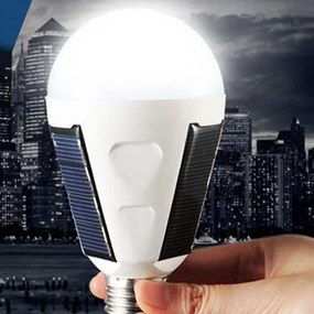 Ηλιακή λάμπα LED E27 ισχύος 7W 6500k λευκό ψυχρό φως 450lm στεγανή IP65 με ηλιακά πάνελ και μπαταρία