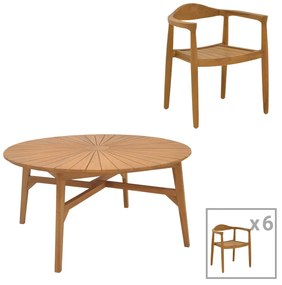 Τραπεζαρία 7τεμ. Ganny-Colen teak ξύλο σε φυσική απόχρωση Φ150x75εκ - ΚΩΔ:340-000038