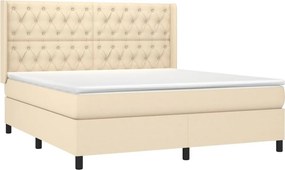 vidaXL Κρεβάτι Boxspring με Στρώμα &amp; LED Κρεμ 160x200 εκ. Υφασμάτινο