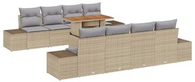 vidaXL Σέτ φαγητού για κήπο με μαξιλάρι 9 pcs Μπεζ και Γκρι