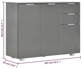 Μπουφές Γυαλιστερός Γκρι 107x35x80,5 εκ. - Γκρι