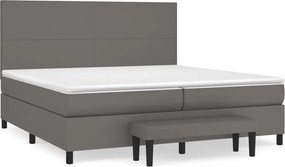 vidaXL Κρεβάτι Boxspring με Στρώμα Γκρι 200x200 εκ. Συνθετικό Δέρμα