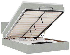 vidaXL Οθωμανικό κρεβάτι με στρώμα & LEDs Ανοιχτό γκρι Βελούδο