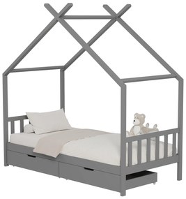 Παιδικό Κρεβάτι MONTESSORI KLARICE Ξύλινο - 2 συρτάρια - Γκρι- για στρώμα 90 x 190