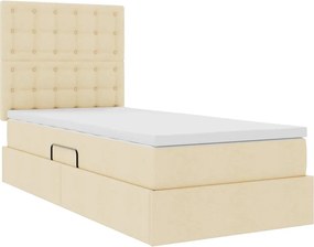 vidaXL LED Κρεβάτι αποθήκευσης με στρώμα Κρέμ 90 x 200 cm Ύφασμα