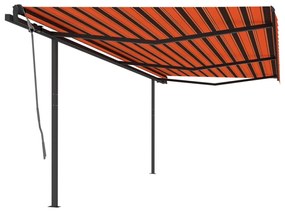 Τέντα Συρόμενη Αυτόματη με Στύλους Πορτοκαλί/Καφέ 6 x 3,5 μ.