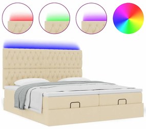 vidaXL Οθωμανικό κρεβάτι με στρώματα & LEDs Κρέμα 200x200cm ύφασμα