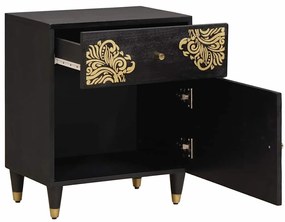 vidaXL Κομοδίνο με Πόρτα Μαύρο 50 x 33 x 60 εκ Στερεό ξύλο μάνγκο