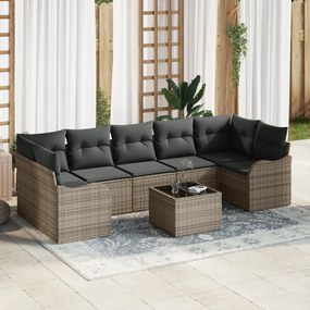 vidaXL Σετ Καναπέ 8 Τεμαχίων Κήπου με Μαξιλάρια Γκρι Πολυ Ρατάν