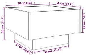 Τραπεζάκι Σαλονιού με LED Γκρι 50x50x30 εκ. Επεξεργασμένο Ξύλο - Γκρι