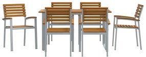 vidaXL Σέτ φαγητού για κήπο 7 pcs Γκρι Στερεό Ξύλο Ακακίας