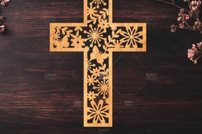 Σετ των 2 Intra απο ξύλο plywood 3mm-4mm πάχος Christian Cross Silhouette, Δίασταση 15x15 cm INTRAFABR-119063468