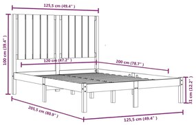 vidaXL Σκελετός Κρεβατιού Χωρίς Στρώμα 120x200 εκ Μασίφ Ξύλο Πεύκου