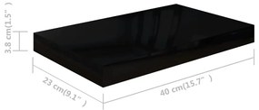 Ράφι Τοίχου Γυαλιστερό Μαύρο 40x23x3,8 εκ. MDF - Μαύρο