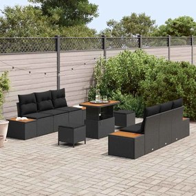 vidaXL Σετ Καναπέ Κήπου με μαξιλάρι 9 pcs Μαύρο Πολυ ράταν