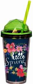 Ποτήρι Με Διπλό Τοίχωμα &amp; Καλαμάκι Hello Spring 540ml Veltihome 16134