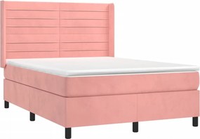 vidaXL Κρεβάτι Boxspring με Στρώμα &amp; LED Ροζ 140x190 εκ. Βελούδινο