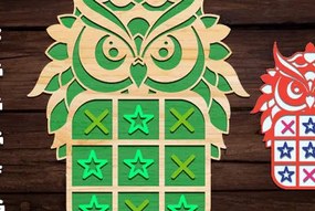 Σετ των 2 Intra απο ξύλο plywood 3mm-4mm πάχος – Owl Tic Tac Toe Board Game Δίασταση 20x20 cm INTRAFABR-91744463