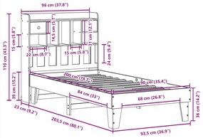 Σκελετός Κρεβ. Χωρίς Στρώμα Καφέ Κεριού 90x200 εκ Μασίφ Πεύκο - Καφέ