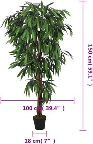 vidaXL Δέντρο Μάνγκο Τεχνητό 600 Κλαδιά Πράσινο 150 εκ.
