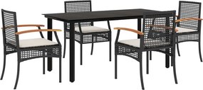 vidaXL Σετ Τραπεζαρίας Κήπου 5 Τεμαχίων Μαύρο Συνθ. Ρατάν με Μαξιλάρια