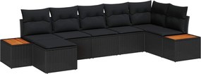 vidaXL Σετ Καναπέ Κήπου με μαξιλάρι 7 pcs Μαύρο Πολυ ράταν