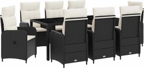 vidaXL Σετ Εξωτερικής Τραπέζης 9 pcs Μαύρο και Κρεμ Λευκό