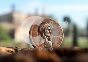 Intra Συλλεκτικό Ξύλινο Παζλ Plywood  4mm - Χάλκινο νόμισμα με το πορτρέτο του Ιουλίου Καίσαρα Σε Ξύλινο Κουτί - Διαστάσεις Puzzle: 10x10 cm – 25 κομμάτια