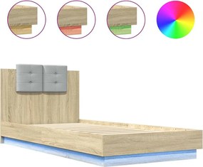 vidaXL Πλαίσιο Κρεβατιού με Κεφαλάρι/LED Sonoma δρυς 90x200 εκ.