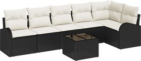 vidaXL Σετ Καναπέ Κήπου με μαξιλάρι 7 pcs Μαύρο Πολυ ράταν