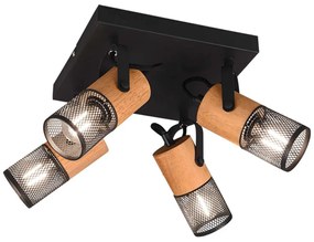 Φωτιστικό Οροφής - Σποτ Tosh 804300432 4xE14 40W 22x22x19,5cm Natural-Black Trio Lighting Μέταλλο,Ξύλο
