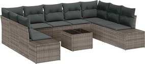 vidaXL Σετ Καναπέ Κήπου με μαξιλάρι 9 pcs Γκρι Πολυρατάν