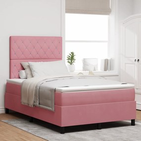 vidaXL Κρεβάτι Box Spring με Στρώμα & LED Ροζ 120x200 εκ Βελούδο