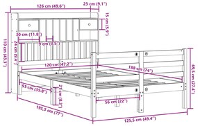 Κρεβάτι Βιβλιοθήκη Χωρίς Στρώμα 120x190 εκ Μασίφ Ξύλο Πεύκου - Λευκό