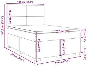 Κρεβάτι Boxspring με Στρώμα Ανοιχτό Γκρι 140x190 εκ. Βελούδινο - Γκρι