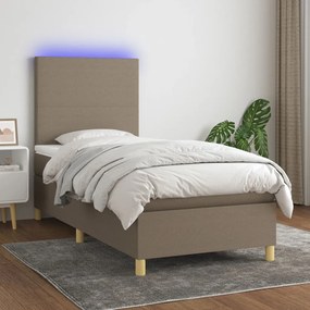 vidaXL Κρεβάτι Boxspring με Στρώμα & LED Taupe 90x200 εκ. Υφασμάτινο