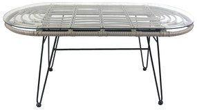Τραπέζι Κήπου ARRIUS Γκρι/Μαύρο Μέταλλο/Rattan/Γυαλί 100x45x46cm | Συσκευασία 1 τμχ
