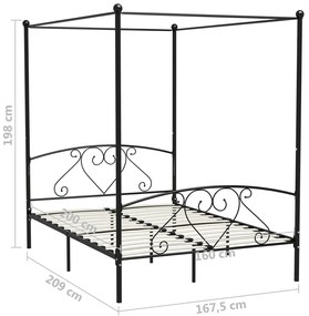 vidaXL Πλαίσιο Κρεβατιού με Ουρανό Μαύρο 160 x 200 εκ. Μεταλλικό
