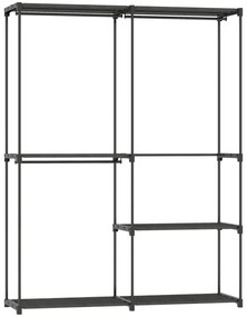 Φορητό ράφι ρούχων, μεταλλικός σκελετός, υφασμάτινα ράφια, πολύς χώρος, μαύρο