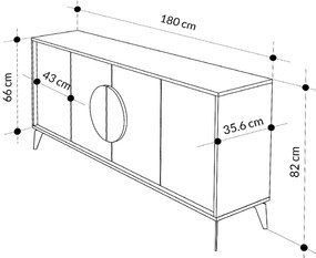 Μπουφές Gora Megapap χρώμα μαύρο εφέ μαρμάρου - λευκό 180x35,6x82εκ.