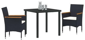 vidaXL Σέτ φαγητού για κήπο με μαξιλάρι 3 pcs Μαύρο Πολυ ράταν