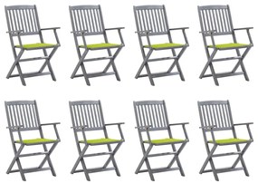 Καρέκλες Εξ. Χώρου Πτυσσόμενες 8 τεμ. Ξύλο Ακακίας με Μαξιλάρια - Γκρι