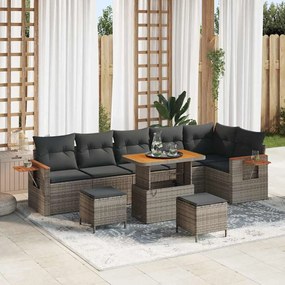 vidaXL Σετ Καναπέ Κήπου με μαξιλάρι 9 pcs Γκρι Πολυ ράταν