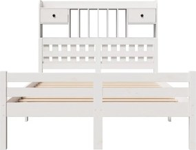 vidaXL Κρεβάτι Βιβλιοθήκη Χωρίς Στρώμα Λευκό 135x190 εκ Μασίφ Πεύκο