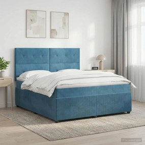 vidaXL Κρεβάτι box spring με στρώμα Μπλε 140 x 200 cm Βελούδο