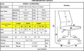 BF9860 Πολυθρόνα Γραφείου Μέταλλο Χρώμιο Καρυδί - Pu Μαύρο   1τμχ