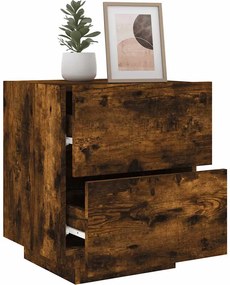 vidaXL Κομοδίνα με Φώτα LED 2 τεμ. Καπνιστή Δρυς από Επεξεργ. Ξύλο