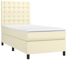 vidaXL Κρεβάτι Boxspring με Στρώμα Κρεμ 90x200 εκ. από Συνθετικό Δέρμα
